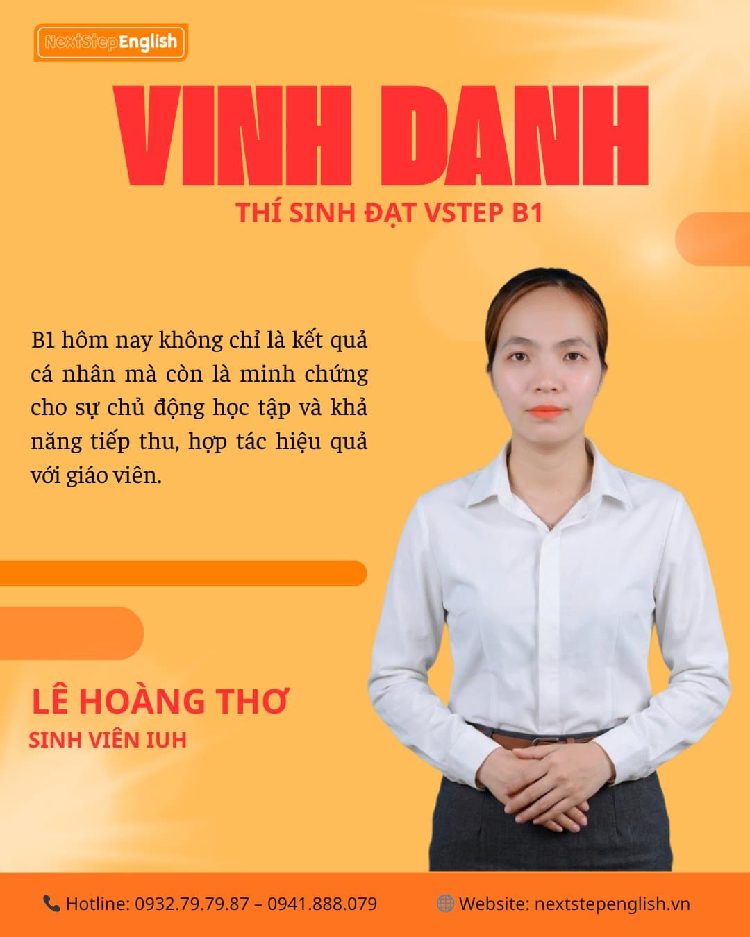 Học viên 1 đã đạt chứng chỉ tại NextStep English Center